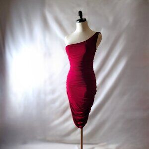 Vintage Elie Tahari Ruched One Shoulder Dress - Wine - Size M